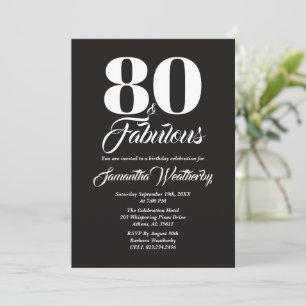 80 & Fabulous White Typography Celebration Invitation