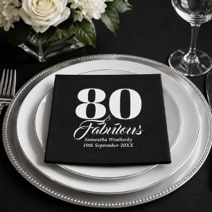 80 & Fabulous White Typography Party Keepsake Napkin
