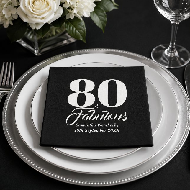 80 & Fabulous White Typography Party Keepsake Napkin (80 & Fabulous White Typography Party Keepsake Napkins)