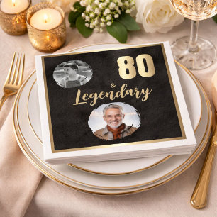 80 & Legendary 2 Photos 80th Birthday Gold Napkin