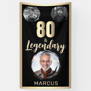 80 & Legendary 3 Photos 80th Birthday Gold Banner