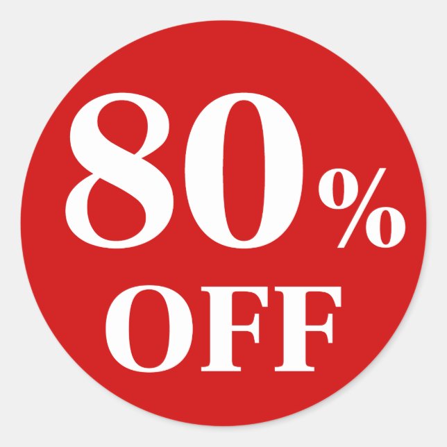 80% OFF Red Background Classic Round Sticker (Front)