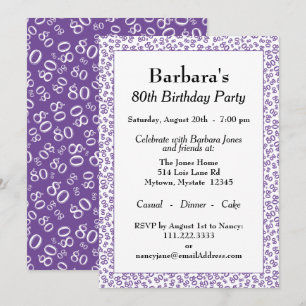 80 Random Number Pattern Purple/White 80th Invitation