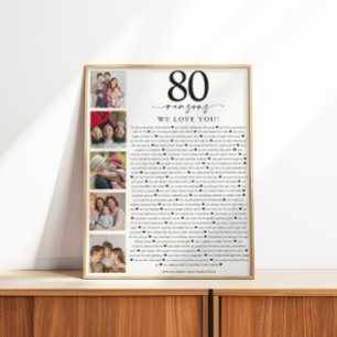 80 Reasons We Love You Birthday Keepsake Poster