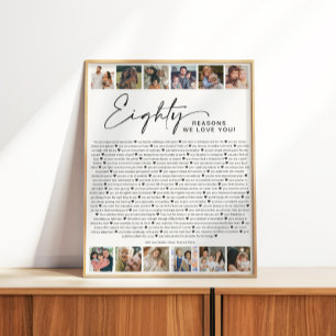 80 Reasons We Love You Birthday Photo Collage Poster