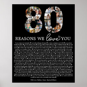 80 Reasons We Love You Photo Collage Keepsake Gift Poster