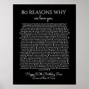 80 reasons why we love you black and white poster
