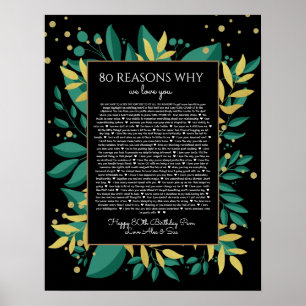 80 reasons why we love you teal black gold poster