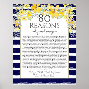 80 reasons why we love you yellow navy floral poster