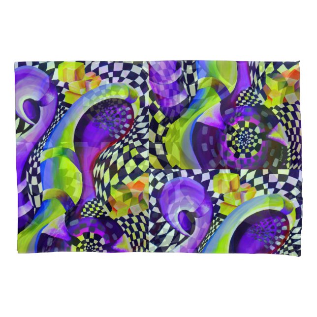 80 s Art Deco Geometric Pattern Pillowcase (Front)