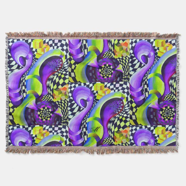 80 s Art Deco Geometric Pattern Throw Blanket (Front)