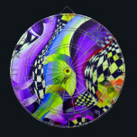 80`s Retro Geometric Pattern Dartboard<br><div class="desc">Retro Abstract Electric Blue and Harlequin Green - Monogrammed - a graphic design created with acrylic colours by hand and modified digitally in order to create various layers and the electric blue and harlequin green. The pattern design portrays the popular retro shapes commonly found in the 80´s. It is vibrant...</div>