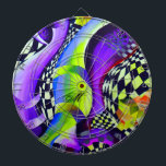 80`s Retro Geometric Pattern Dartboard<br><div class="desc">Retro Abstract Electric Blue and Harlequin Green - Monogrammed - a graphic design created with acrylic colours by hand and modified digitally in order to create various layers and the electric blue and harlequin green. The pattern design portrays the popular retro shapes commonly found in the 80´s. It is vibrant...</div>