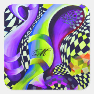 80`s Retro Geometric Pattern Square Sticker