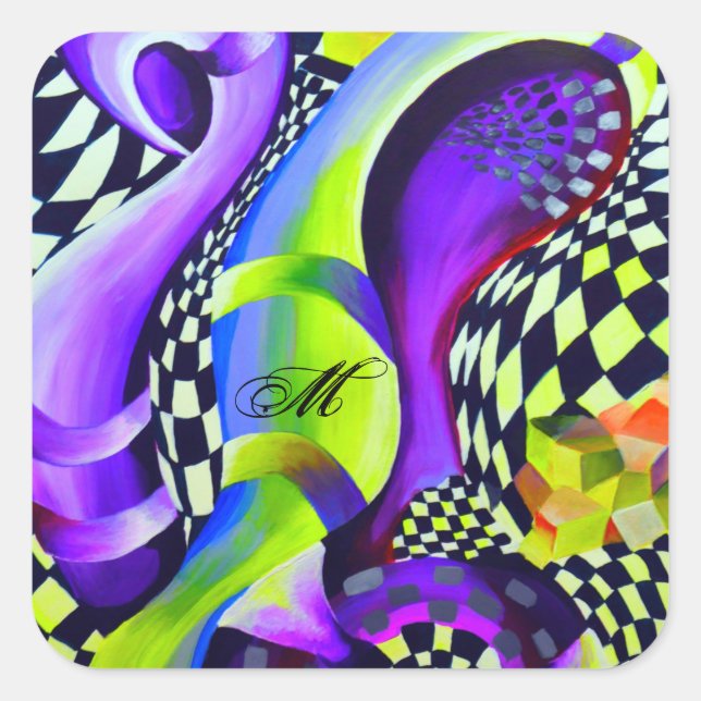 80`s Retro Geometric Pattern Square Sticker (Front)