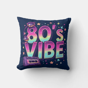 80’s Vibe Throw Pillow – Neon Cassette and Galaxy