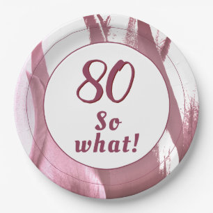 80 so What Burgundy Tulip 80th Birthday Floral Paper Plate