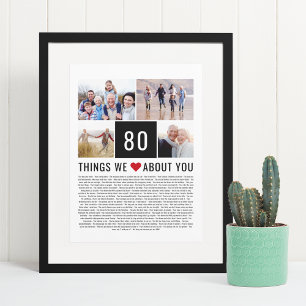 80 Things We Love About You 80th Birthday Poster