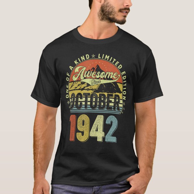 80 Year Old Awesome Since October 1942 80th Birthd T-Shirt (Front)