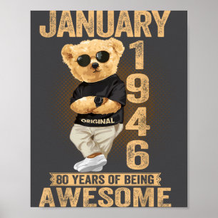 80 Year Old January 1946 Teddy Bear 80th Birthday  Poster