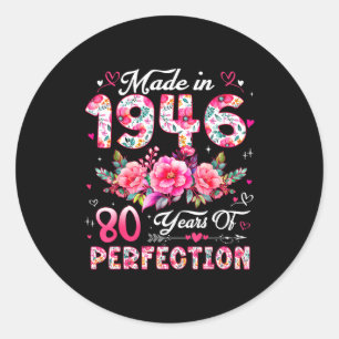 80 Year Old Made In 1946 Floral 80th Birthday Wome Classic Round Sticker