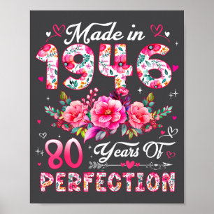 80 Year Old Made In 1946 Floral 80th Birthday Wome Poster