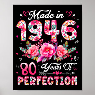 80 Year Old Made In 1946 Floral 80th Birthday Wome Poster