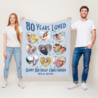 80 Years Loved 80th Birthday Custom Photo Fleece Blanket