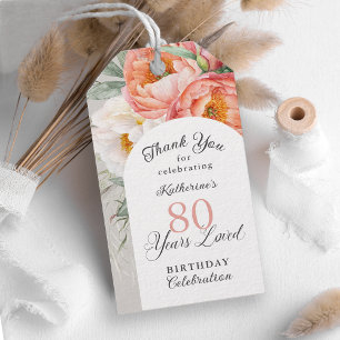 80 Years Loved Feminine Floral 80th Birthday Gift Tags