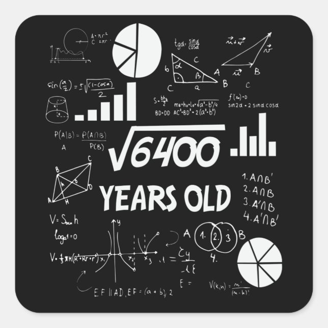 80 Years Old Bday Math Teacher 80th Birthday Gift Square Sticker (Front)