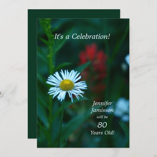 80 Years Old Birthday Party Invites White Daisy (Front/Back)