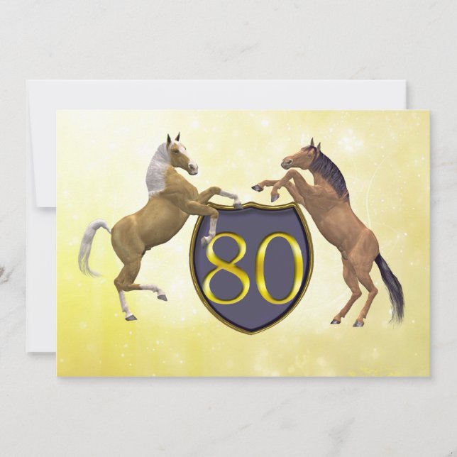 80 years old birthday party rearing horses invitation (Front)