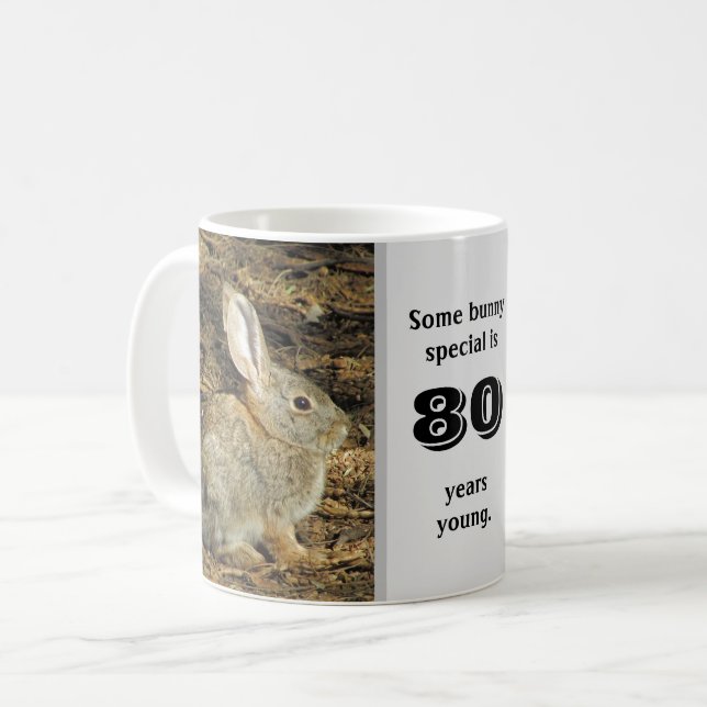 80 Years Young Cute Rabbit Photo 80th Birthday Coffee Mug (Front Left)