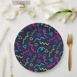 80s 90s Birthday Retro Neon Memphis Pattern Paper Plate