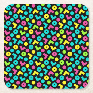 80's/90's Black & Neon Pattern Square Paper Coaster