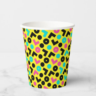 80's/90's Black & Neon Yellow And Blue Pattern Paper Cups