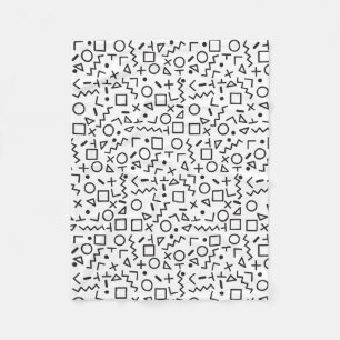 80's 90's Black & White Retro Shapes Pattern  Fleece Blanket