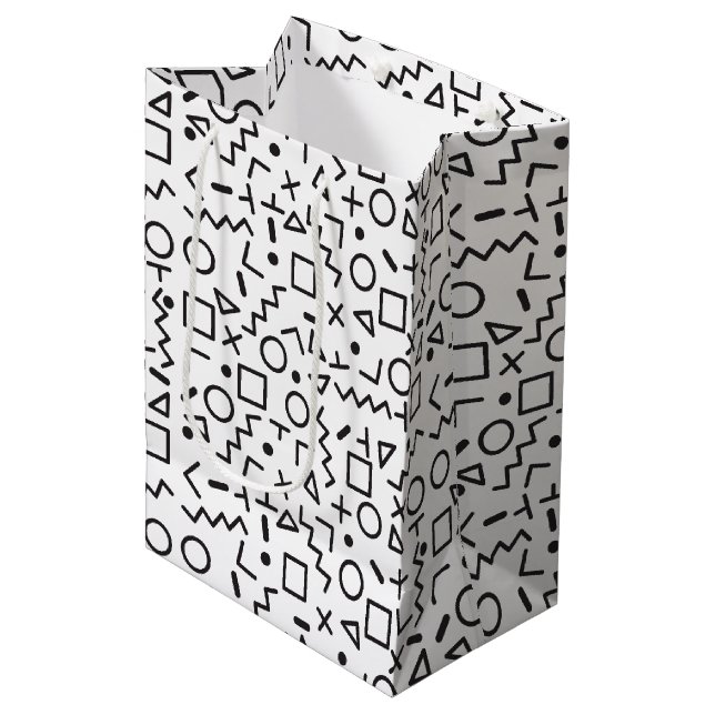 80's 90's Black & White Retro Shapes Pattern Medium Gift Bag (Front Angled)