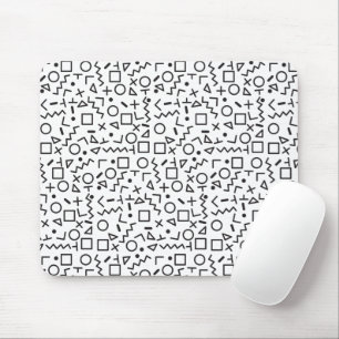 80's 90's Black & White Retro Shapes Pattern Mouse Pad