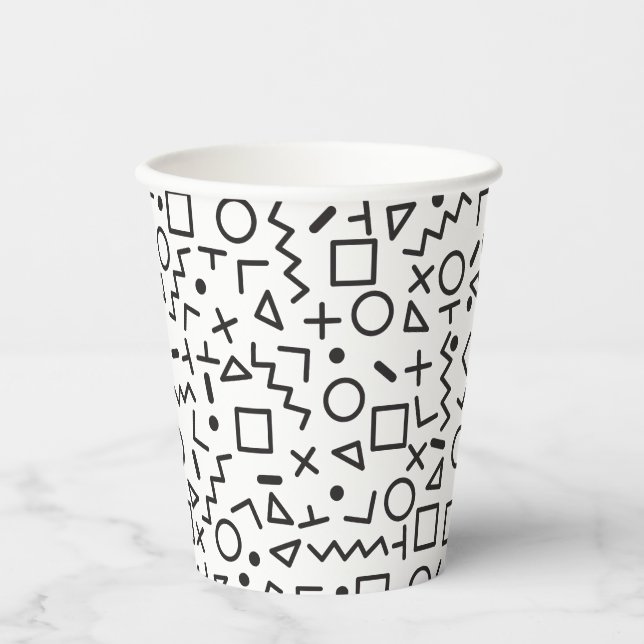 80's 90's Black & White Retro Shapes Pattern Paper Cups (Front)