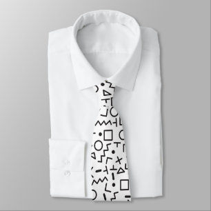 80's 90's Black & White Retro Shapes Pattern Tie