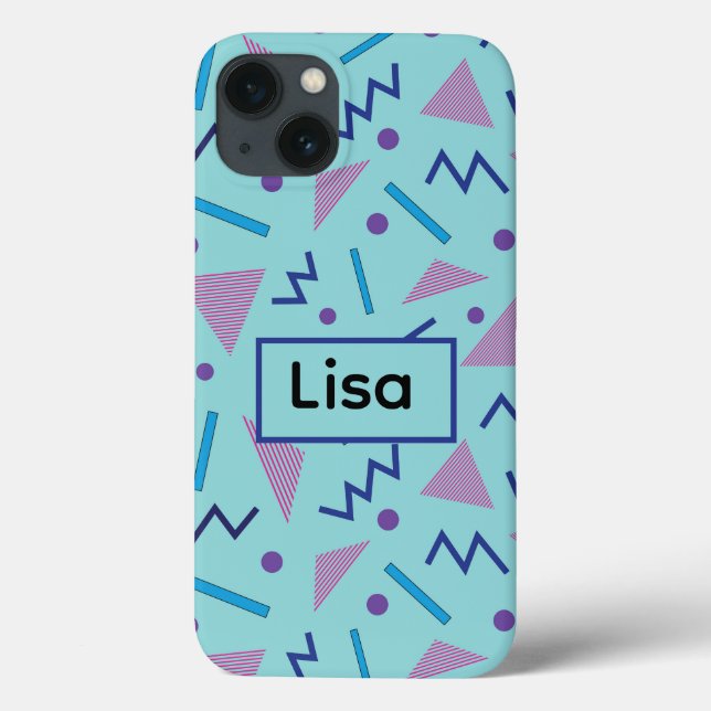 80s 90s Memphis Style Blue Custom Name  Case-Mate iPhone Case (Back)