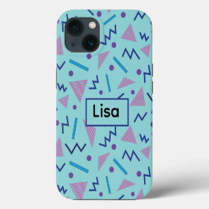 80s 90s Memphis Style Blue Custom Name iPhone 13 Case