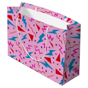 80s 90s Memphis style geometric Pink Birthday Large Gift Bag