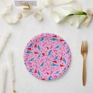80s 90s Memphis style geometric Pink Paper Plate