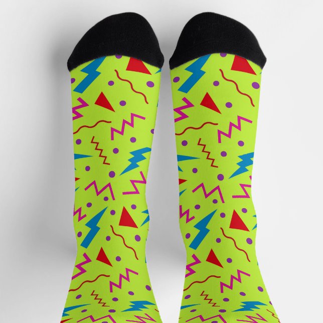 80s 90s Memphis style geometric yellow  Socks (Top)