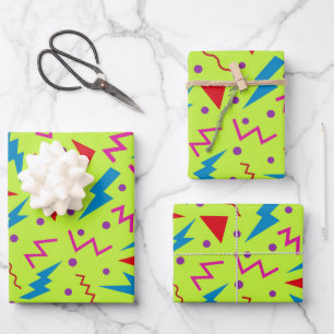 80s 90s Memphis style geometric Yellow Wrapping Paper Sheet