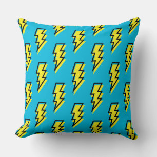 80's/90's Neon Blue Yellow Lightning Bolt Pattern Cushion