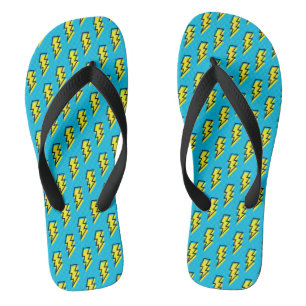 80's/90's Neon Blue Yellow Lightning Bolt Pattern Jandals