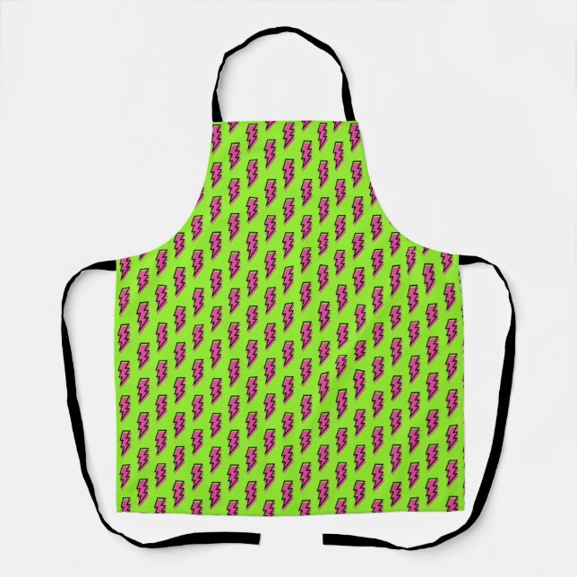 80's/90's Neon Green & Pink Lightning Bolt Pattern Apron (Front)